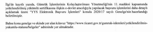 2020/17 SAYILI GENELGE HAKKINDA DUYURUİŞ