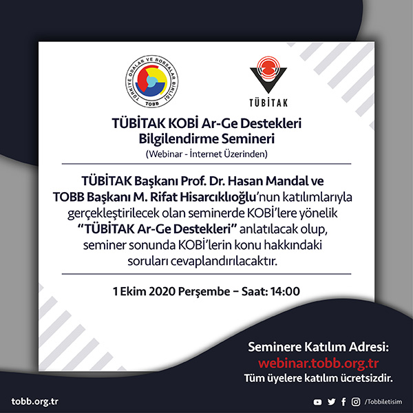 TÜBİTAK KOBİ Ar-Ge Destekleri Bilgilendirme Webinarı Hk.